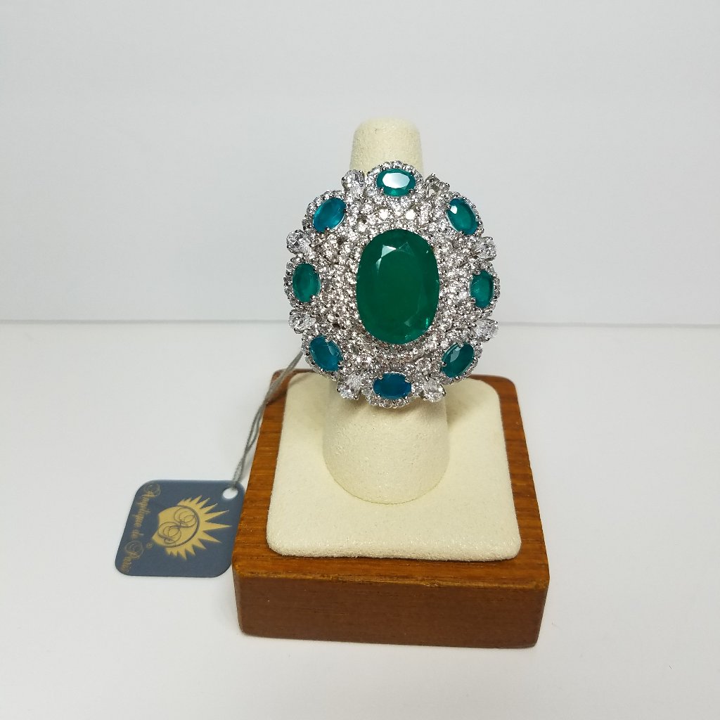 Nwt Angelique De Paris Silver Ring With Green Blue Natural Stones Size 6.5